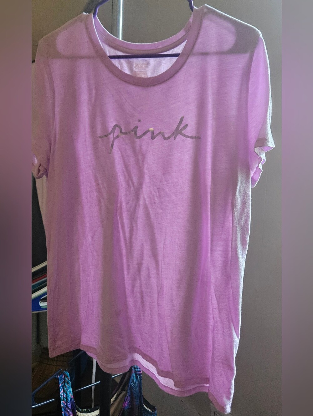 PINK Victoria's Secret Light Pink Crewneck Tee with Script Logo